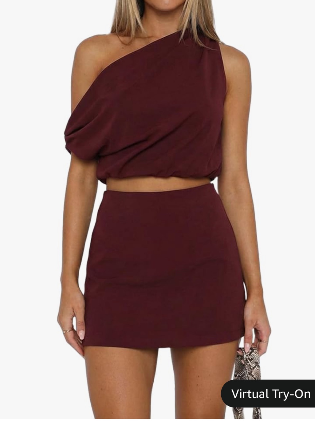One-Shoulder Maroon Two Piece